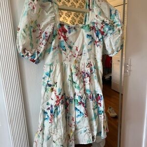 Cream and White Mini Sundress with Short Sleeves for Wedding Guest